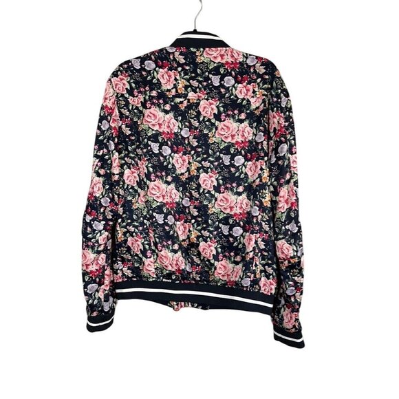 Beau Hudson Floral Bomber Jacket XL Pink Preppy Retro Striped Feminine Classic - Picture 6 of 11